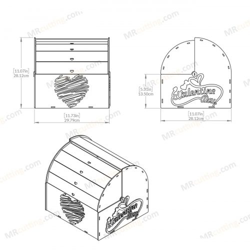 Dimensions Valentine gift and flower box laser cutting file